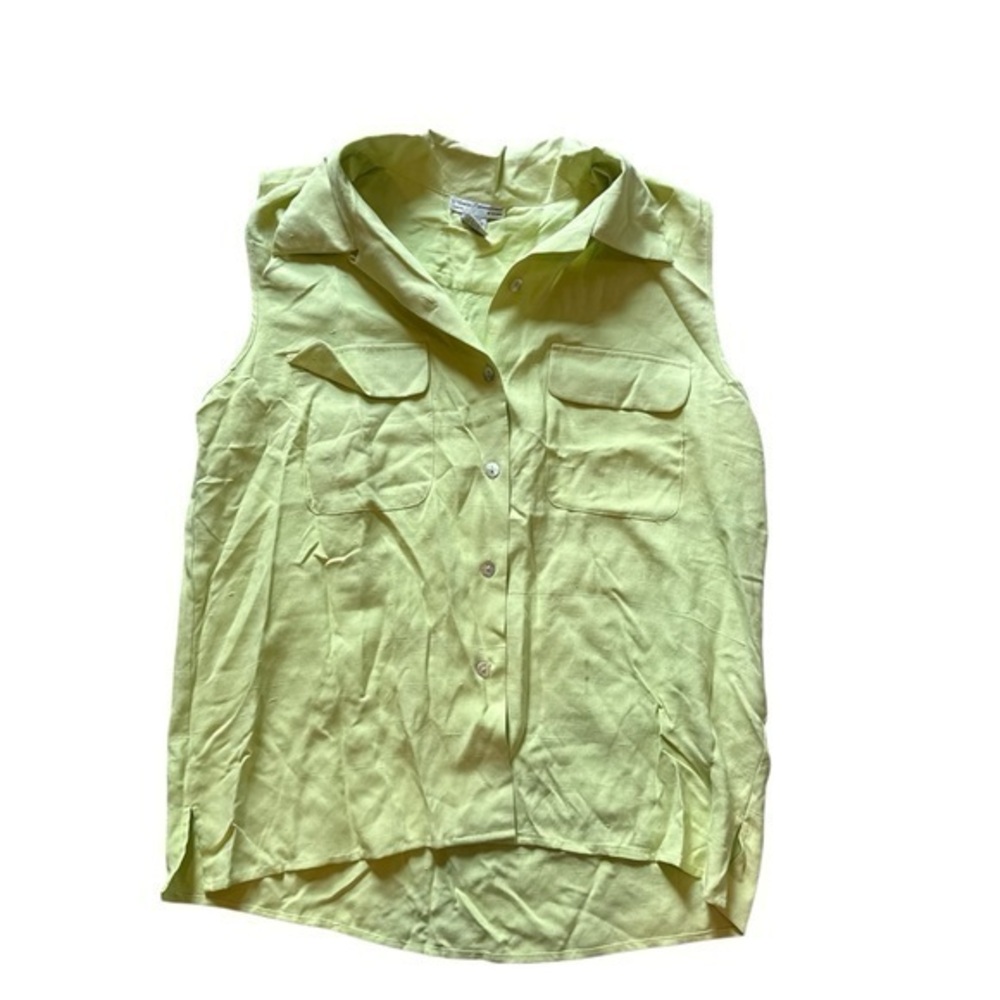 Vintage y2k Lime 100% silk Chemise International Green  Button-Up Shirt
